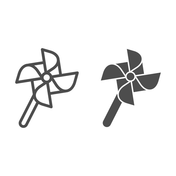风车玩具线和固体图标儿童玩具的概念图片下载