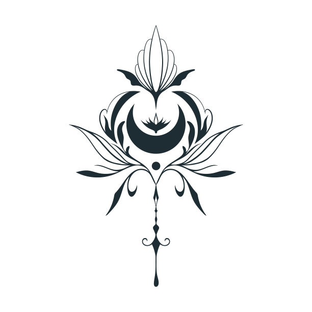 神秘的花月亮印。精神月亮纹身与花。天上的海报。图片下载