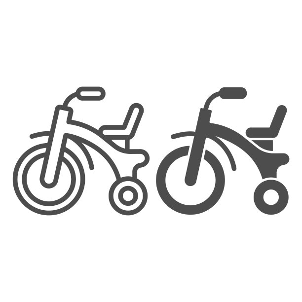 儿童三轮车线和固体图标儿童玩具图片下载