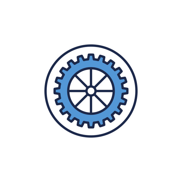 蓝色齿轮在圆形概念图标或标志图片下载