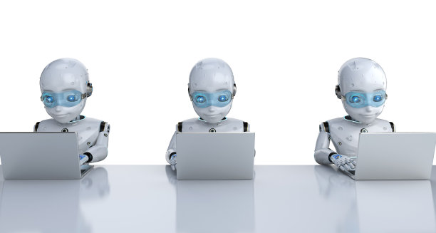 一群孤立的办公机器人图片下载