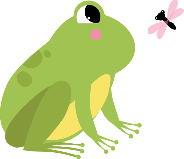 绿色的青蛙用突出的眼睛看着苍蝇图片下载