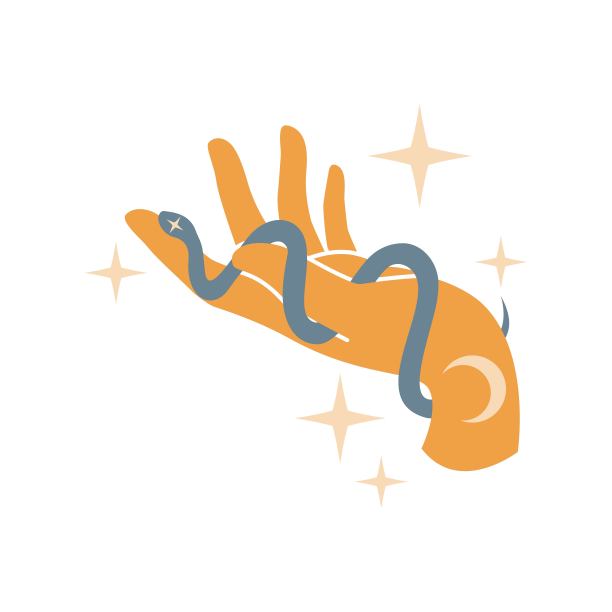 神秘的魔术手与蛇，月亮和星星孤立在白色的背景图片下载