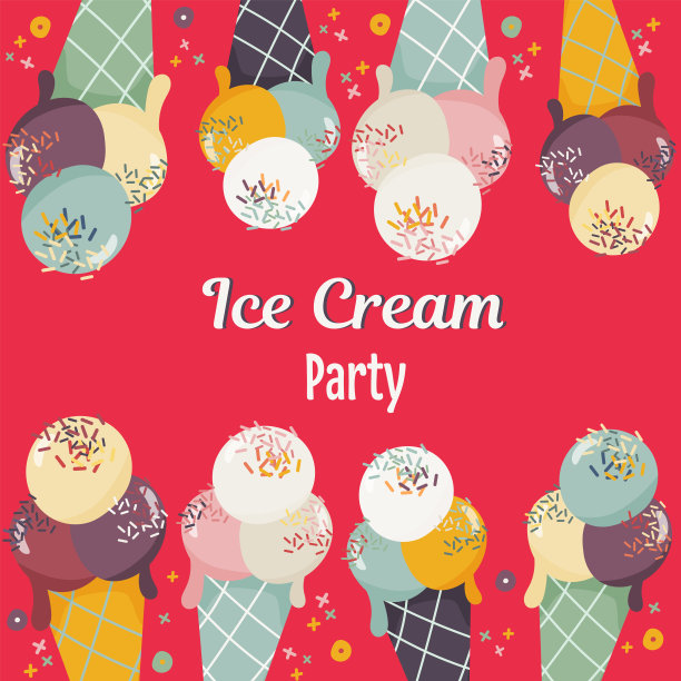以冰淇淋为背景的节日横幅设计。美食的概念，享受美食，夏天，假期和好心情。孤立的向量。这些对象是不可剪切和可编辑的。图片下载