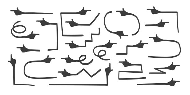 箭头图标。手绘箭头向量集。手与食指，箭头图标。矢量图图片下载