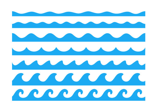 水波向量。波浪在湖泊和海洋中摇曳，孤立在白色的背景上图片下载