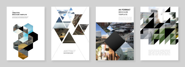 A4宣传册布局封面设计模板用三角形，三角形图案为传单传单，A4宣传册设计，报告，展示，杂志封面，书籍设计。背景与地方的照片图片下载