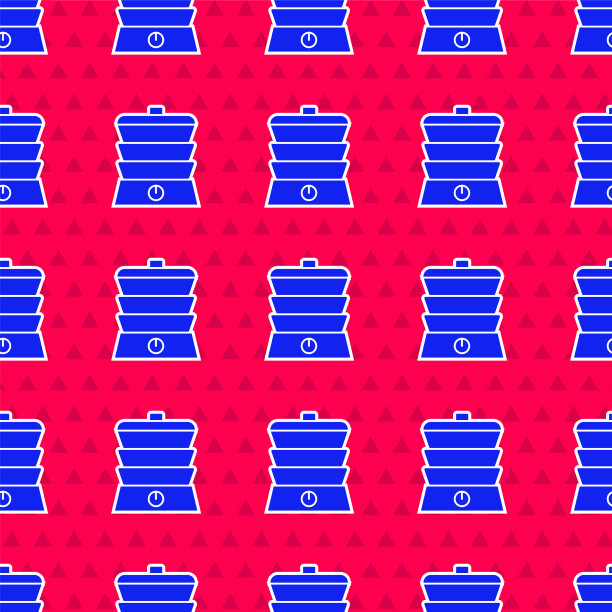 蓝色慢炖锅图标孤立无缝模式上图片下载