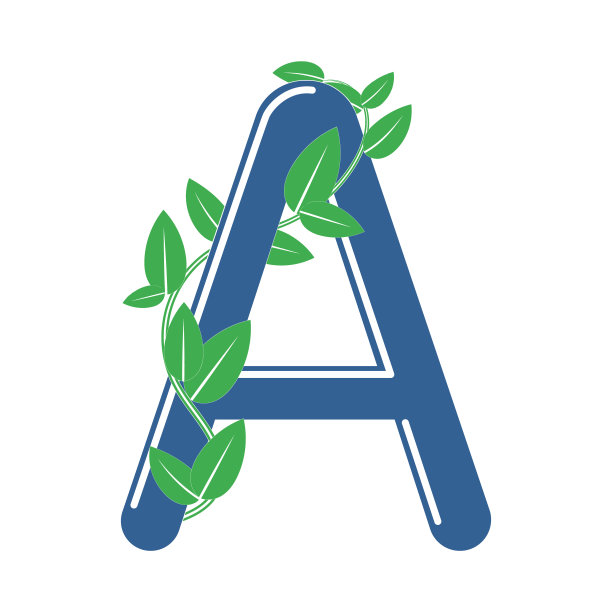 字母A在生态风格与树枝和树叶。设计模板元素图片下载