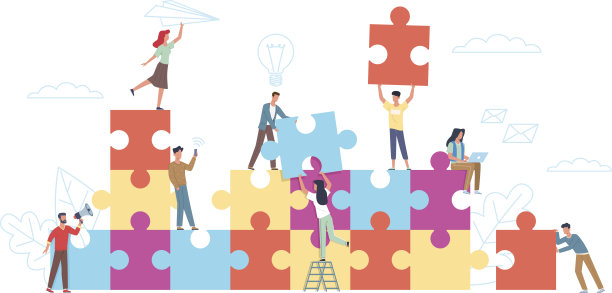 团队合作的难题。32、小人用大拼图，同事合作，共同做生意协作。公司团队建设，启动项目。矢量动画的概念图片下载