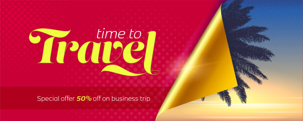 时间旅行。对业务有吸引力的报价。《日落》金色纸角上的棕榈剪影。向量的三维演示图片下载