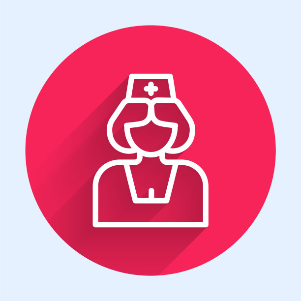 白色线护士图标孤立与长影子图片下载