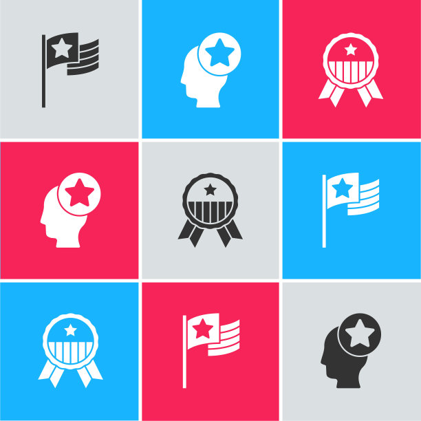 设置美国国旗，美国元首和奖章的星星图标。向量图片下载