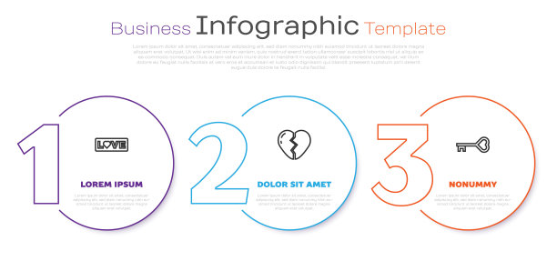 Set line Love text, Broken heart and Key in shape。业务信息模板。向量图片下载
