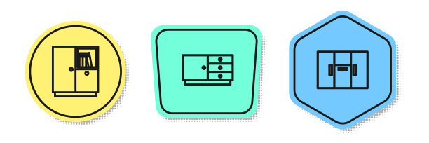 集线衣柜，衣柜的抽屉和。颜色的形状。向量图片下载