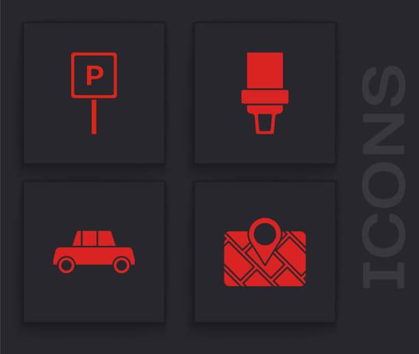 设置Gps设备与地图，停车，安全带和汽车图标。向量图片下载