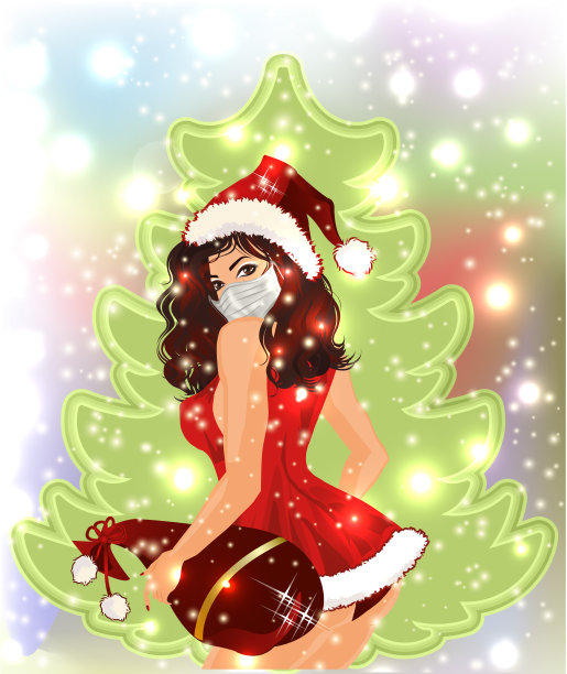 新年快乐，邀请圣诞老人女孩图片下载