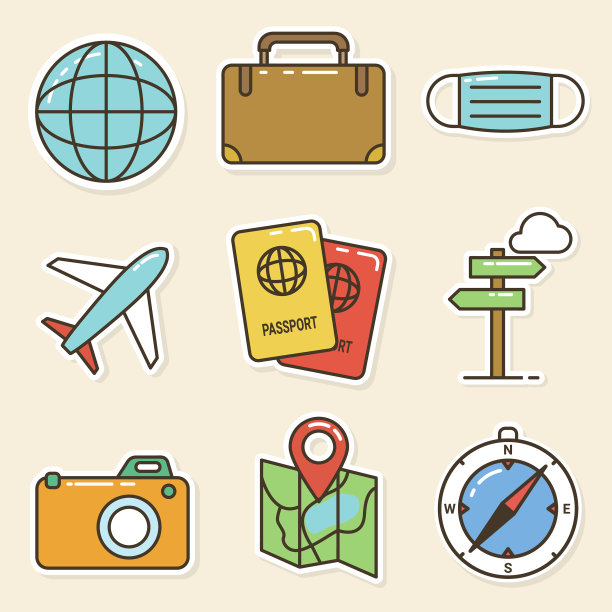 旅游元素卡通图标收集图片下载