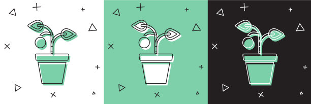 设置植物在盆图标孤立的白色和绿色图片下载