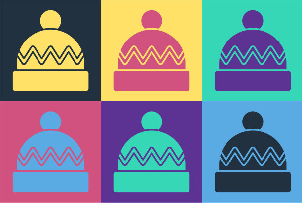 流行艺术冬季帽子图标孤立的颜色图片下载