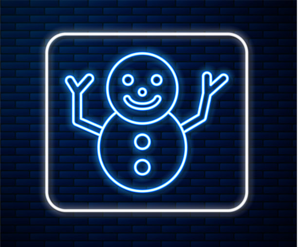 发光的霓虹灯线圣诞雪人图标孤立图片下载