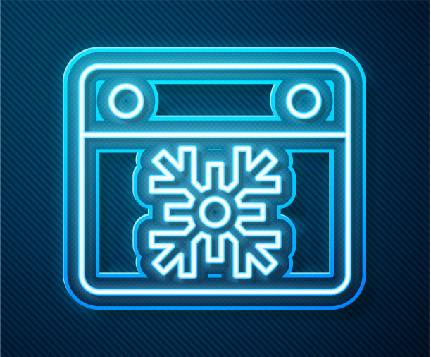 发光的霓虹灯行日历图标孤立在蓝色图片下载