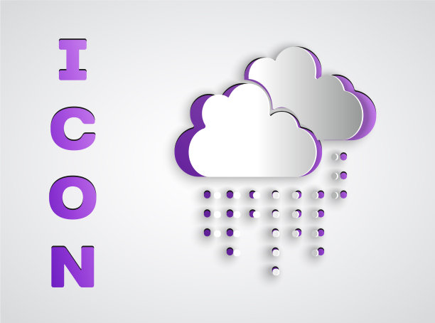 纸切云与雨的图标孤立在灰色图片下载