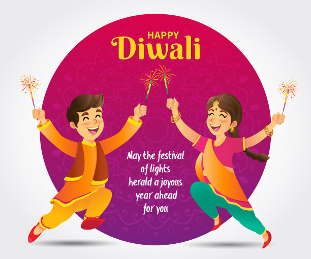 可爱的卡通印度孩子在传统服装图片下载