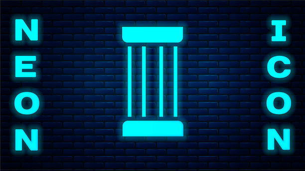 霓虹灯古柱图标孤立在砖上图片下载