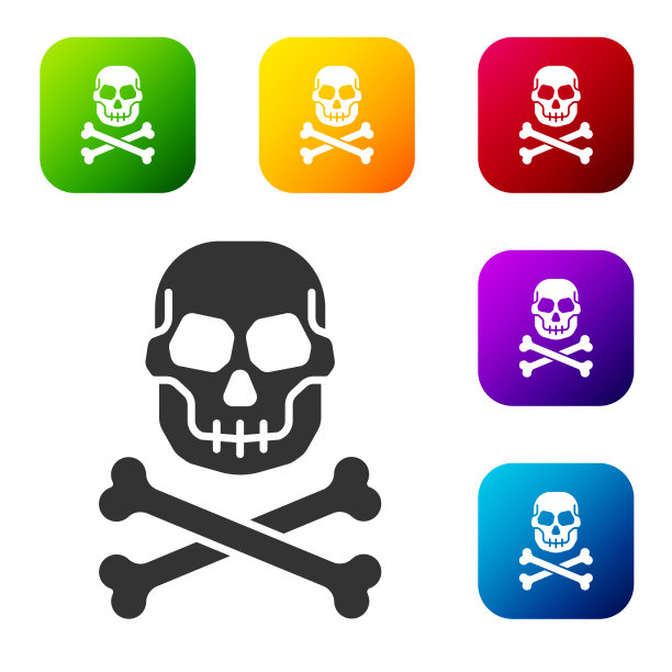 黑头骨在交叉骨头图标孤立在白色图片下载