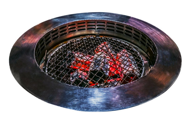 炉木炭烧烤架孤立在白色，俯视图图片下载