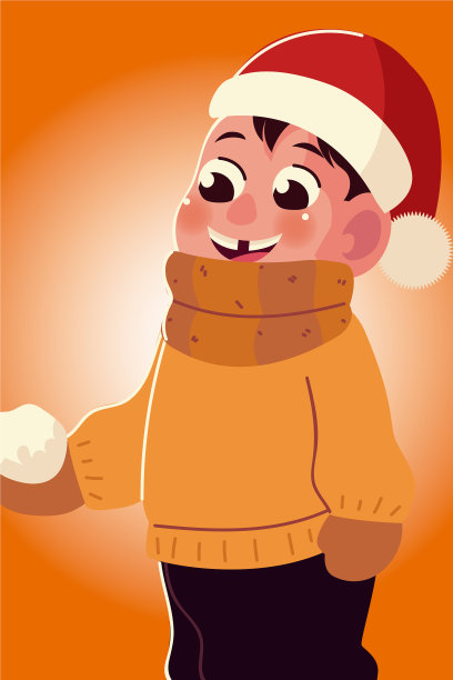 快乐的小男孩穿着冬天的衣服和雪球图片下载