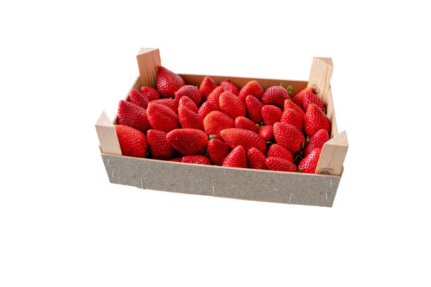 成熟的红草莓在木盒子与复制空间孤立在白色。赛季特定的食物。图片下载