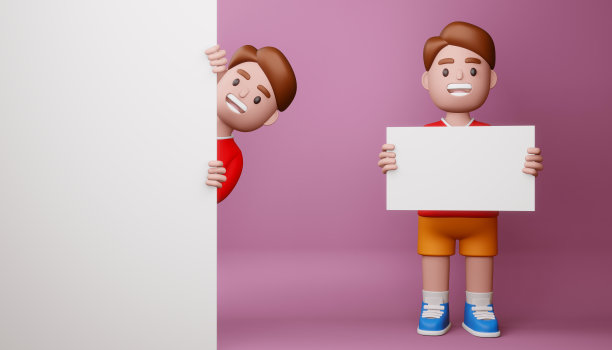 快乐的孩子与空白屏幕，空白板，3d渲染。图片下载