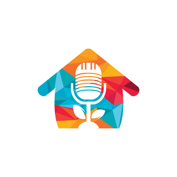 带有麦克风和叶子的播客脱口秀标志图片下载