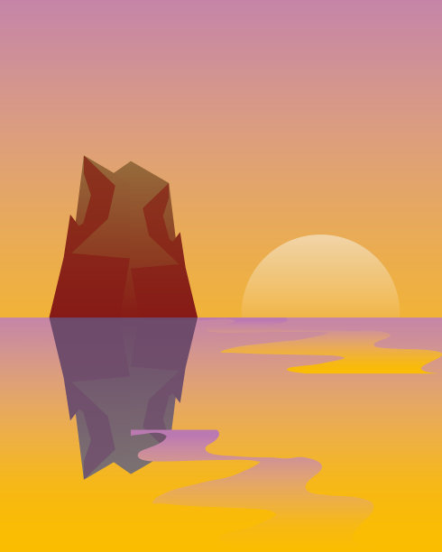 风景日落海岩山反射图片下载