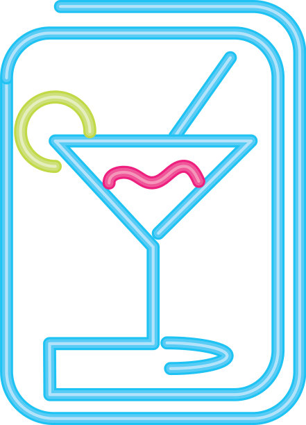 鸡尾酒饮料霓虹标志图标上的白色背景图片下载