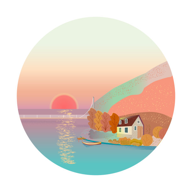 房子靠海，山景，码头和船图片下载