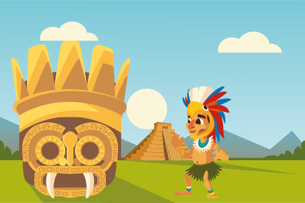 阿兹特克文化战士面具和金字塔图片下载