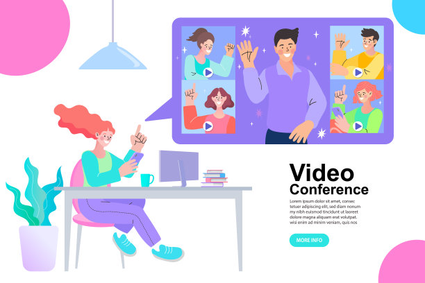 视频会议和在线会议工作空间概念矢量插图。一个和他的团队在网上工作的人。在家工作的想法。图片下载