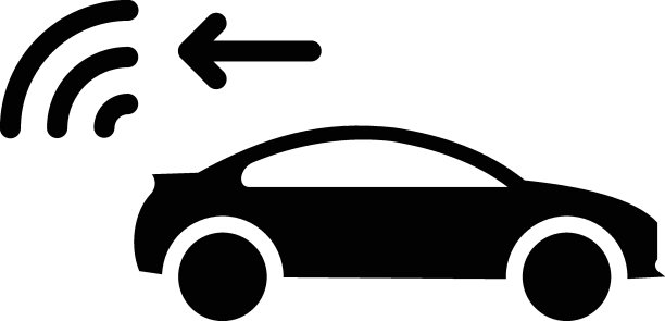 自动驾驶车载无线单元概念，倒车摄像头矢量图标设计，自动驾驶汽车符号，机器人汽车标志，自动驾驶系统库存插图图片下载