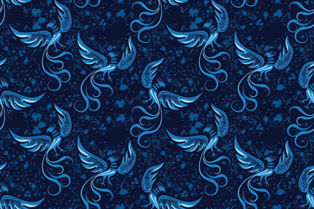 无缝模式与凤凰矢量插图图片下载