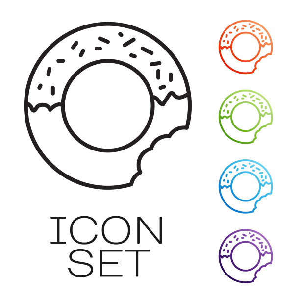 黑线甜甜圈与甜釉图标隔离上图片下载