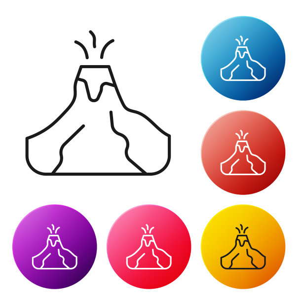 黑线火山喷发与熔岩图标图片下载