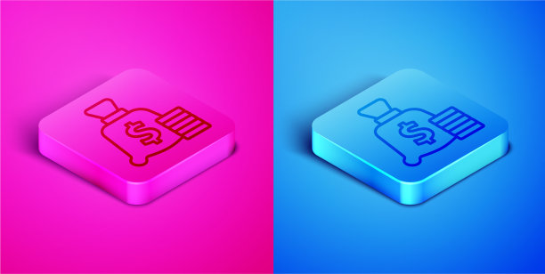 等距线钱袋图标孤立在粉红色和图片下载