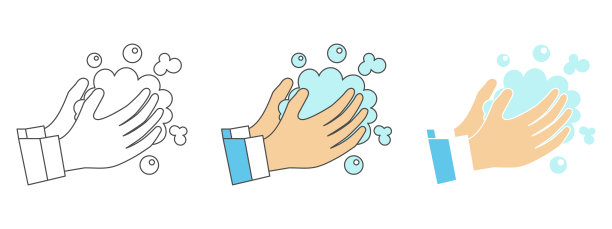 洗手设计矢量。剪纸艺术卡通插图。黑色和白色的轮廓元素图片下载