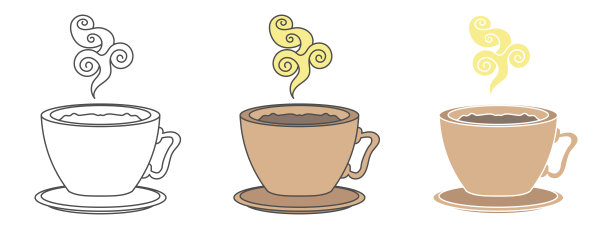 咖啡设计向量。剪纸艺术卡通插图。黑色和白色的轮廓元素图片下载