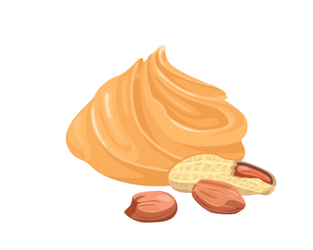 奶油花生酱漩涡和坚果孤立的白色背景。食物图标。矢量插图在卡通平面风格。图片下载