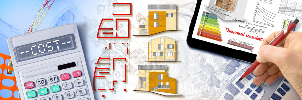 保温建筑的建造成本——建筑场地的概念和节能建筑的公式、图表、平面图、3D渲染表图片下载