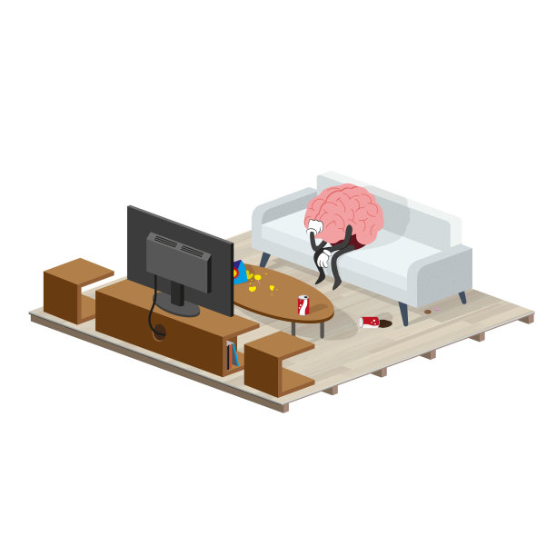 久坐不动，大脑疲惫不堪，没有了锻炼身体的欲望，疲惫不堪，就是坐在电视机前无所事事的房间沙发上图片下载